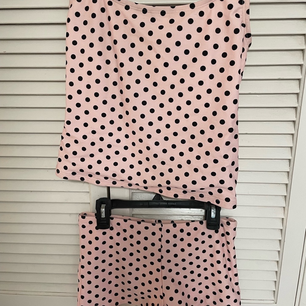 2 piece pink polka dot swim suit
